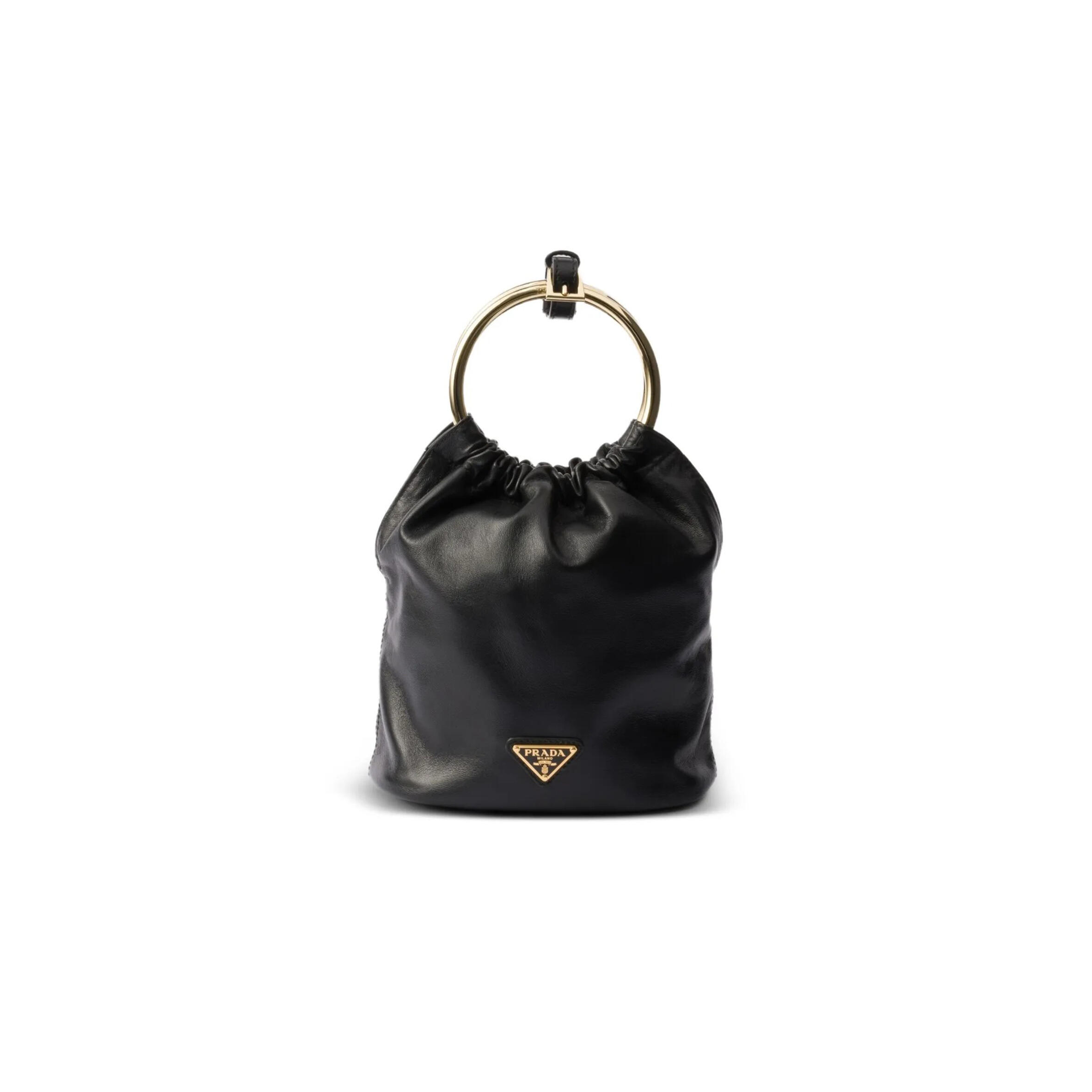 PRADA BLACK LEATHER BUCKET BAG 1BC227 (19*15*8cm)